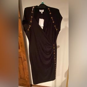 NWT Carmen Marc Valvo V-Neck Dress Women’s XL with Faux Leather Brown Accents
